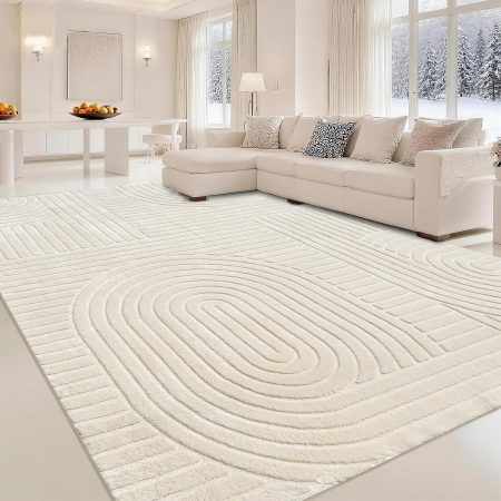 Geometric Bohemian High-Loop Beige Large Rug